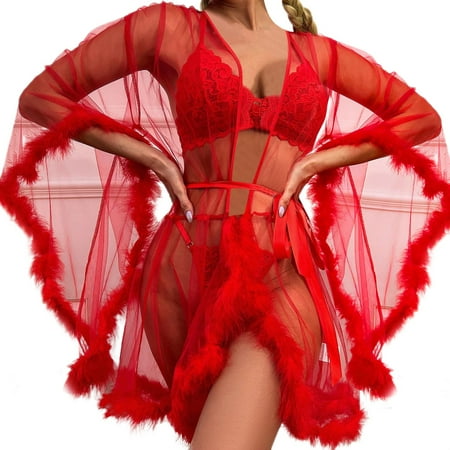 

Youmylove Women Underwear Lace Large Transparent See Through Mesh Bathrobe Pajamas Swimsuits Chemise Lingerie Nightgown Nightie For Female