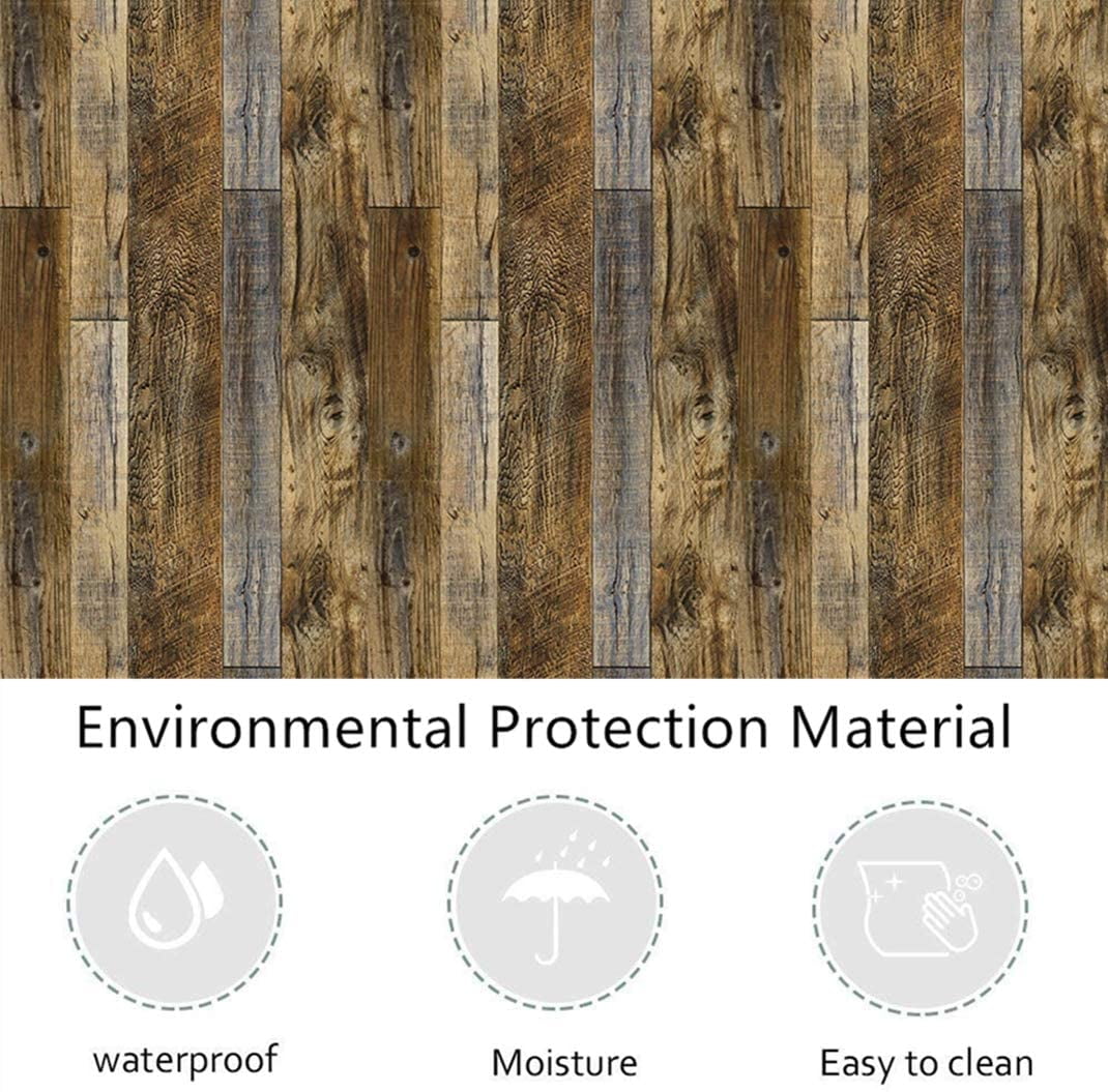Abyssaly Wood Wallpaper 17.7" x 393" Brown Wood Peel and Stick Paper Self Adhesive and Removable Wood Plank Wallpaper Easy to Apply Home Decorative for Cabinets Shelf Liner Closet