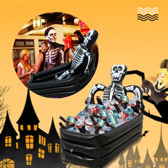 Outdoor Halloween Decorations Inflatable Skull Ice Bucket Large Capacity Beverage Cooler with Realistic Skeleton Design Party Storage Tub for Drinks Beer Snacks Gathering Essential