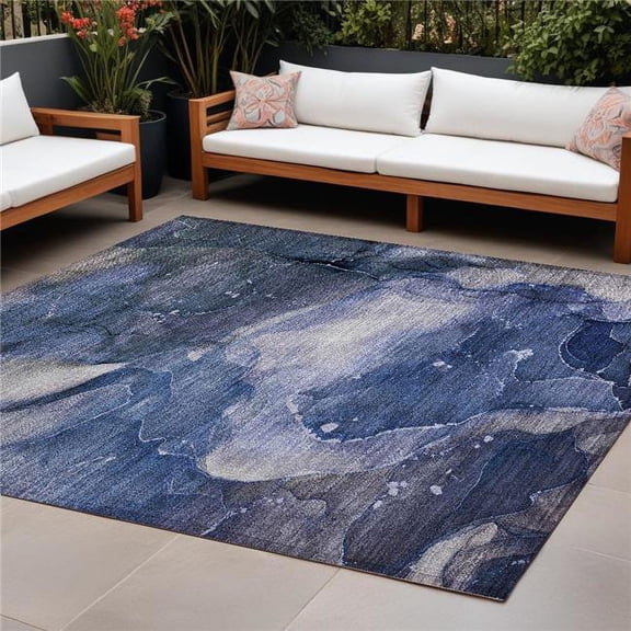 HomeRoots 560489 8 x 10 ft. Blue Abstract Washable Non Skid Indoor Outdoor Rectangle Machine Woven Area Rug