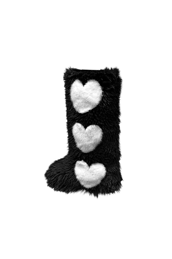 Black Women'S Winter Snow Boots High Top Warm Furry Flat Bottomed Long Tube Heart-Shaped Thick Velvet Fashionable Casual Comfortable Non-Slip Sole Boots For Women 1.80 Lb