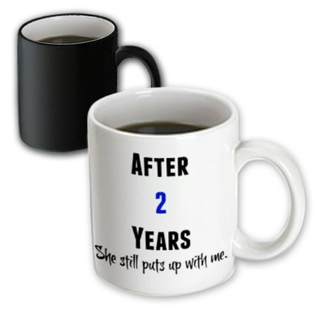 

3dRose After 2 Years She Still Puts Up With Me Black And Blue Letters - Magic Transforming Mug 11-ounce