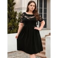 thumbnail image 3 of Plus Size Lace Chiffon Wrap Crew Neck Dresses Women Cocktail Wedding Guest Midi Dress Black 4XL, 3 of 8