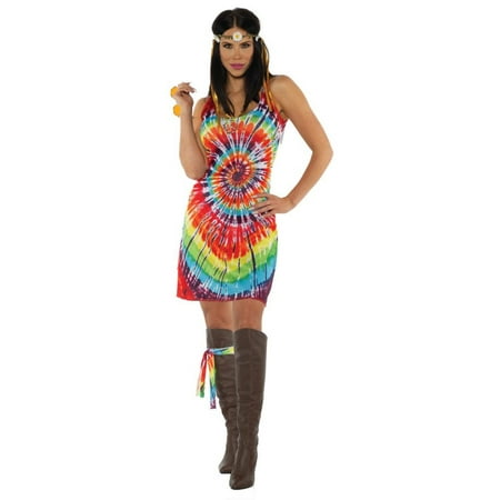 Vibrantly Colored 1960's Style Tie Dye Mini Women Halloween Costume -