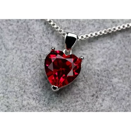 2Ct Heart Cut Lab-Created Red Garnet Womens Pendant 14k White Gold Plated Silver