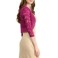 thumbnail image 4 of MODA NOVA Juniors Casual 3/4 Sleeve Sheer Lace Floral Open Front Shrug Top, 4 of 6