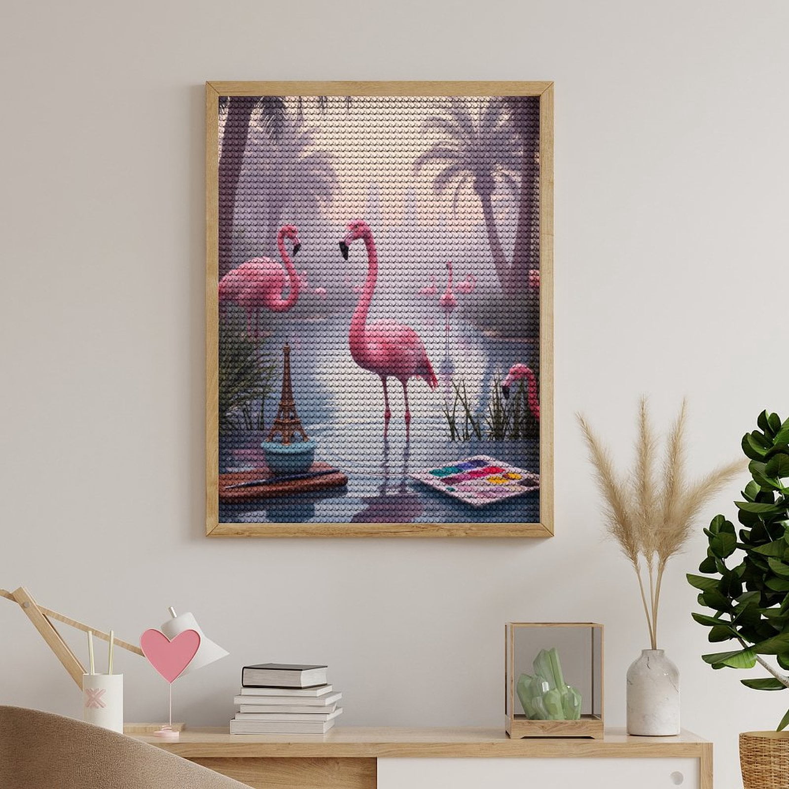 Diamond Art Kits for Adults, Pink Flamingos Tropical Oasis Art 5D Diamond Painting Kits for Adults Beginners, DIY Full Drill Diamond Painting, Gem Art and Crafts 12x16