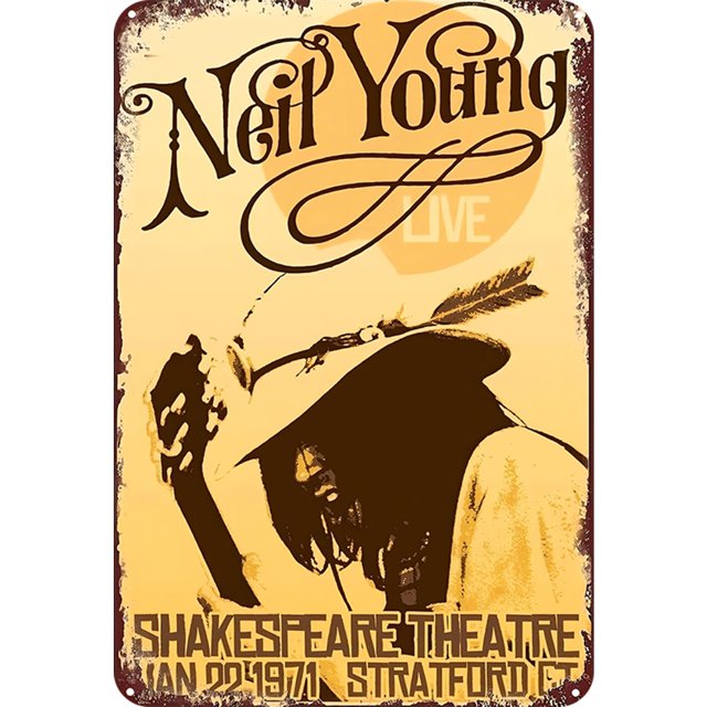 Placa Metal Vintage Neil Young Pintura Hierro Rectangular Arte La Pared 20x30cm