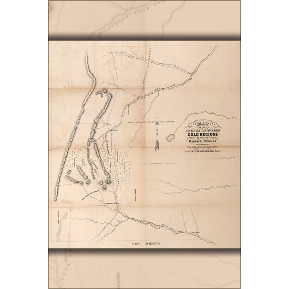 24"x36" Gallery Poster, Map of gold regions in W Kansas & Nebraska 1859