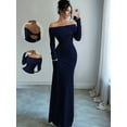 thumbnail image 2 of Women'S Long Sleeve Off the Shoulder Bodycon Dress Elegant Maxi Dress Cocktail Prom Dresses Navy Blue XXL, 2 of 7