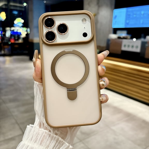 for iPhone 17 Pro Case, Compatible with MagSafe, Built-in Ring Stand, with Individual Camera Lens Protector, Translucent Matte Military-Grade Drop Protection Magnetic Case, Desertgold