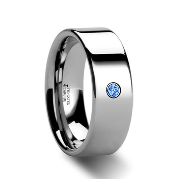 Pembroke Flat Style Polished Tungsten Blue Diamond Ring