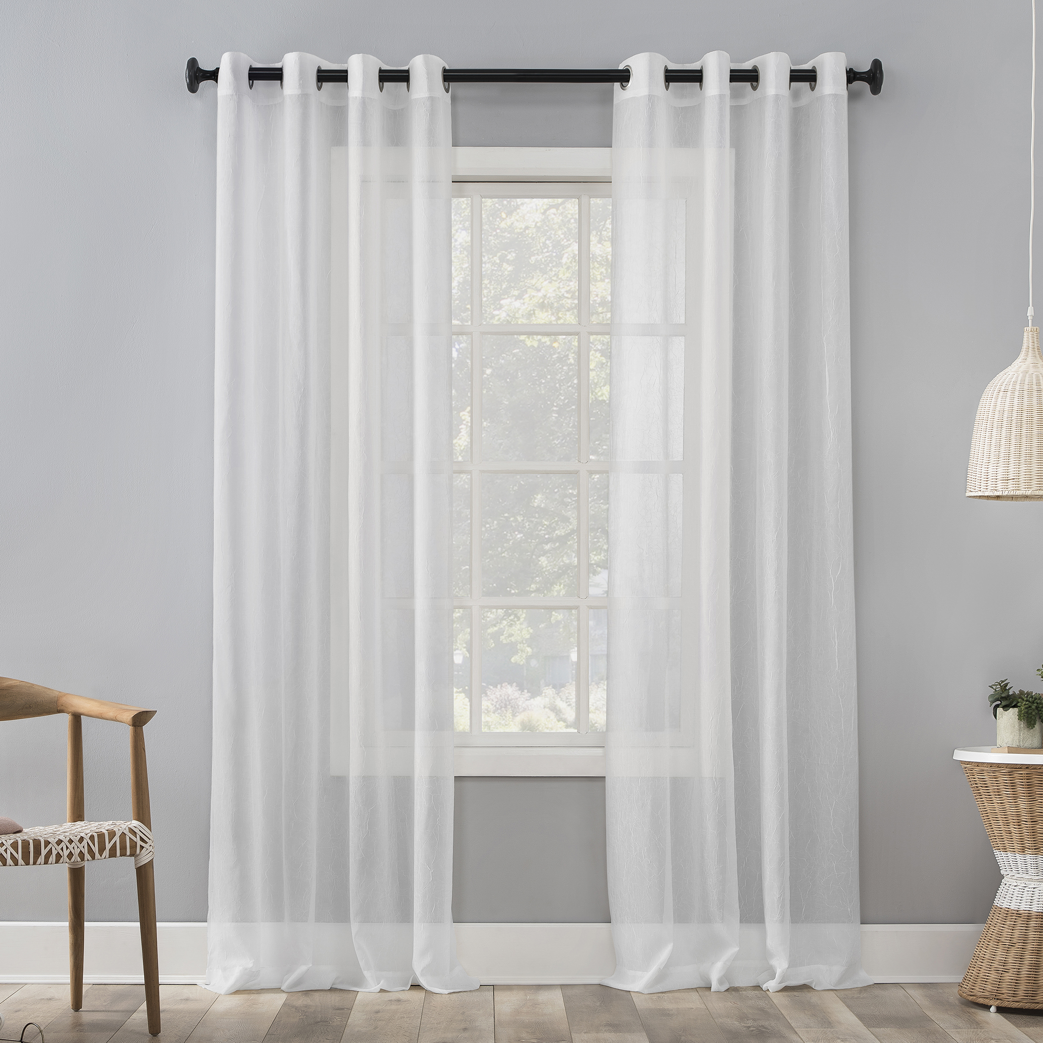 Mainstays Marjorie Crushed Sheer Voile Grommet White Curtain Panel
