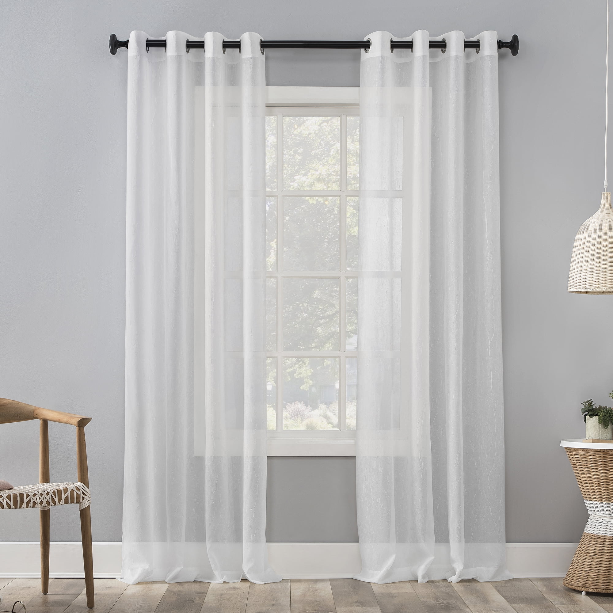 Mainstays Marjorie Crushed Sheer Voile Grommet White Curtain Panel