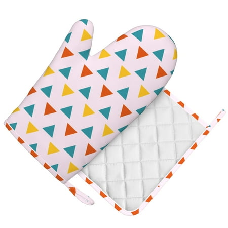 

DouZhe Oven Mitts and Pot Holders Sets Colorful Triangle Prints Non-Slip Heat Resistant Kitchen Oven Silicone Glove