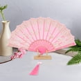 thumbnail image 4 of Unique Bargains 1 Pc Tassel Folding Fan for Masquerade Pink Silk Fabric, 4 of 5
