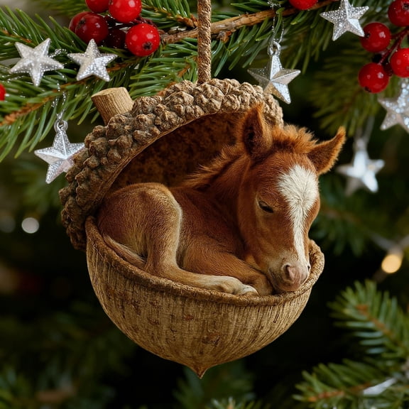 2D Resin Forest Animal Acorn Ornaments, Cozy Forest Christmas Animal Ornaments, Acorn Animals Decoration for Christmas Tree, Acrylic Acorns Hanging Ornament Home Party Decor