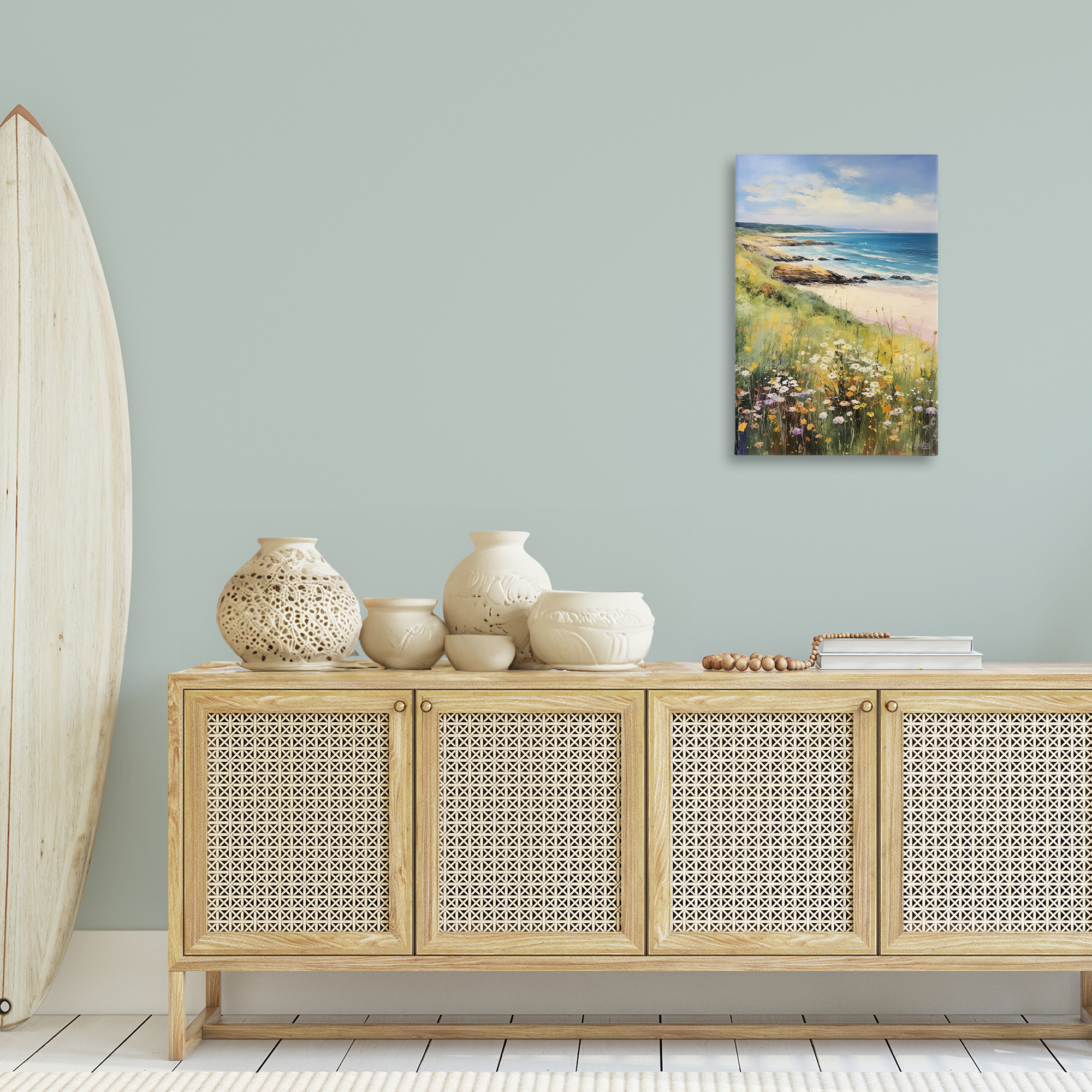 Stupell Industries Meadow Beside Beach Landscape Painting Gallery Wrapped Canvas Art Print Wall Art, 20 x 30