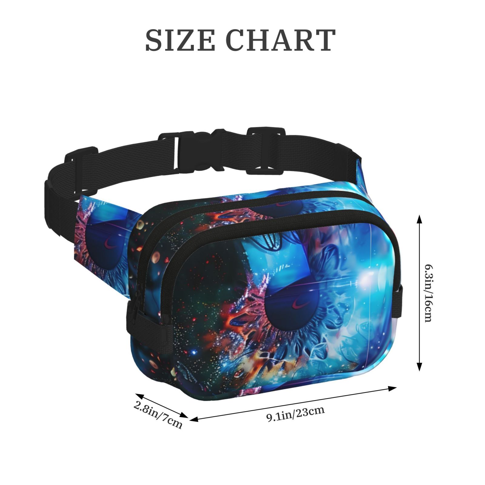 Picia Modern Colorful Eyes Print Square Double-Layer Waist Bag Mini Adjustable Waist Belt Bag Exercise Running Travel Hiking
