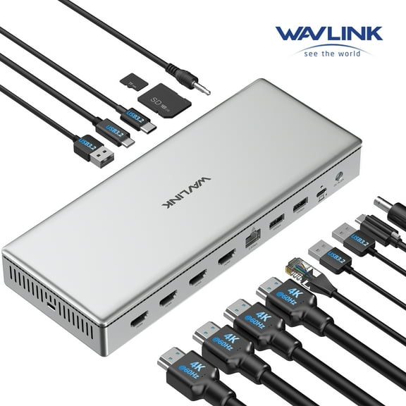 WAVLINK Quad 4K@60Hz HDMI USB-C Docking Station 15-in-1 Laptop Dock with 100W Charging, 2.5G LAN, USB 3.2-A/C, SD & Micro SD Slot for M1/M2/M3 Mac & Windows Laptops