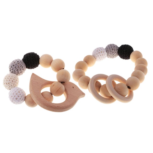 2 Piezas De Cuentas De Madera De Ganchillo, Pulsera De Pájaro, Anillo, Mordedor, Juguete De Agarre Para Bebé