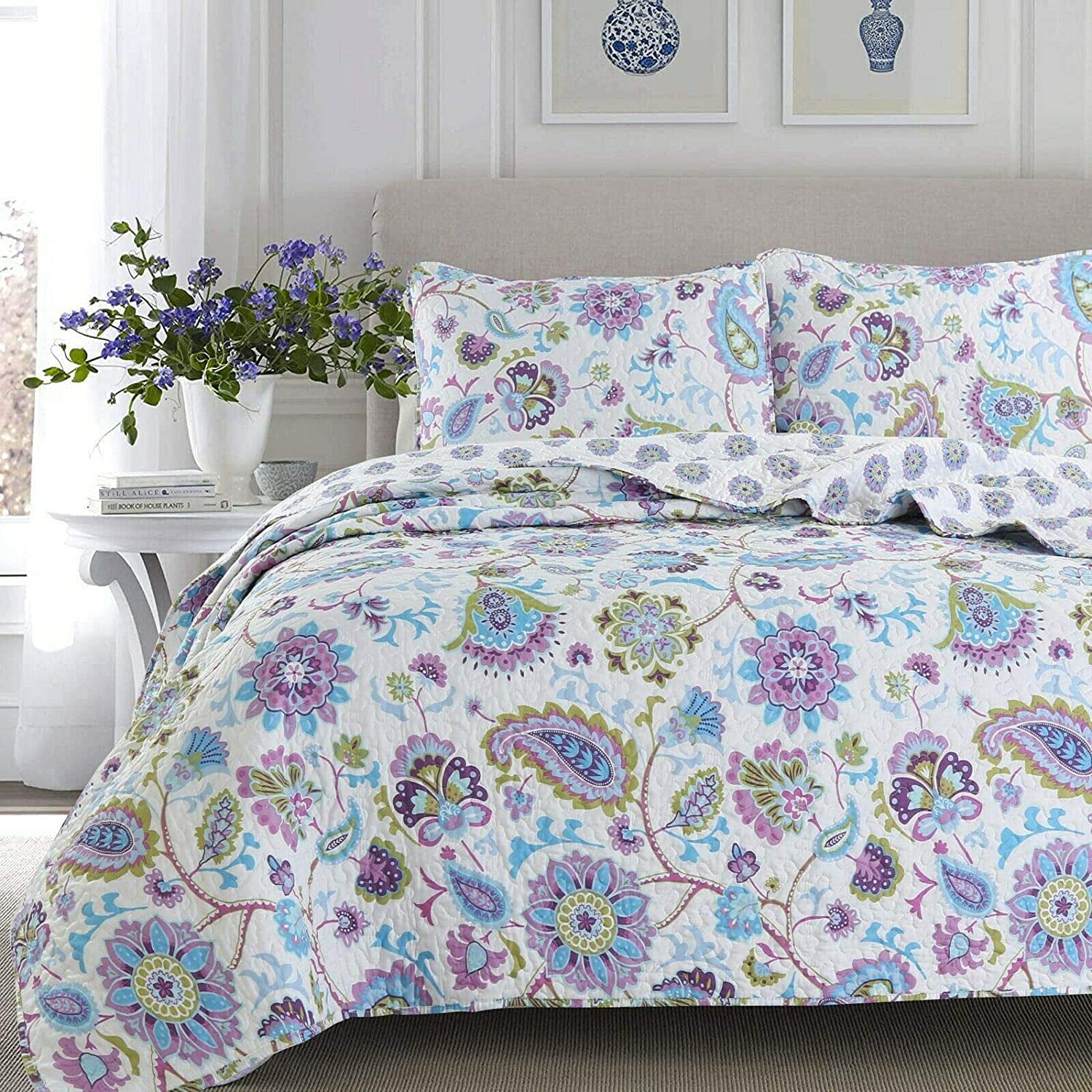 Coverlet Floral Paisley Reversible Cotton Quilt Set Bedspreads 