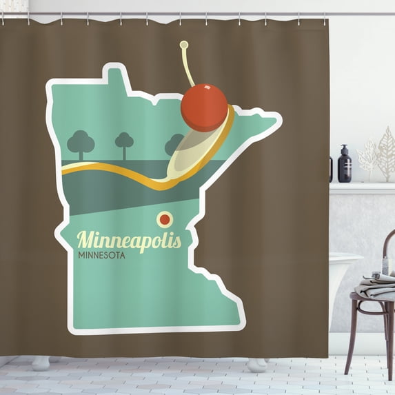 Ambesonne Minnesota Shower Curtain, Minneapolis Doodle Map, 69"Wx84"L, Multicolor