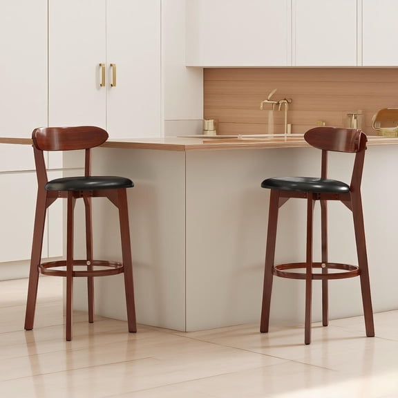 Kadyn 29 Inch Armless Upholstered Dining Chair Set of 2 with Cushioned Seat for Kitchen Island, Bar Counter, Dining Area Furniture with Modern Style, Walnut
