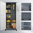 thumbnail image 4 of Broom Storage Cabinet with Locking Doors and Shelves,Broom Closet Storage Cabinet with Hanging Rod and Hooks,Metal Garage Cabinets for Kitchen,Bathroom,Office 72.8" H White&Grey, 4 of 15