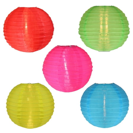 Set of 5 Asian Fusion Colorful Chinese Lantern Garden Patio Lights