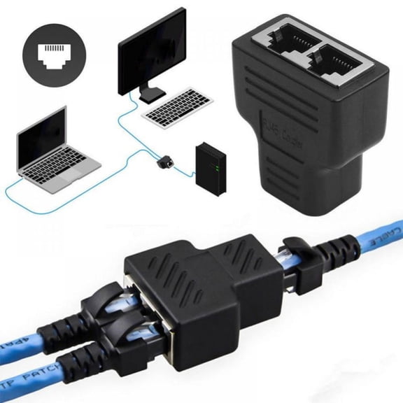 RJ45 1 to 2 Splitter Adapter, Network Adapter 1 Female to 2 Port Female CAT5/6/7 LAN Ethernet Socket Connector Adapter