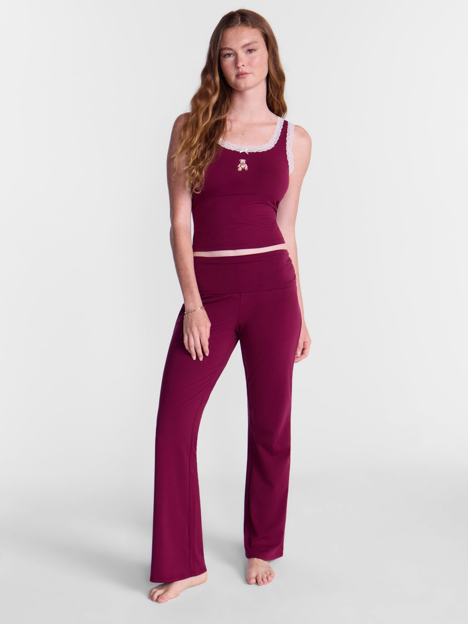 No Boundaries Cotton Blend Jersey Sleep Lace Tank Top, Women’s XXS-3X