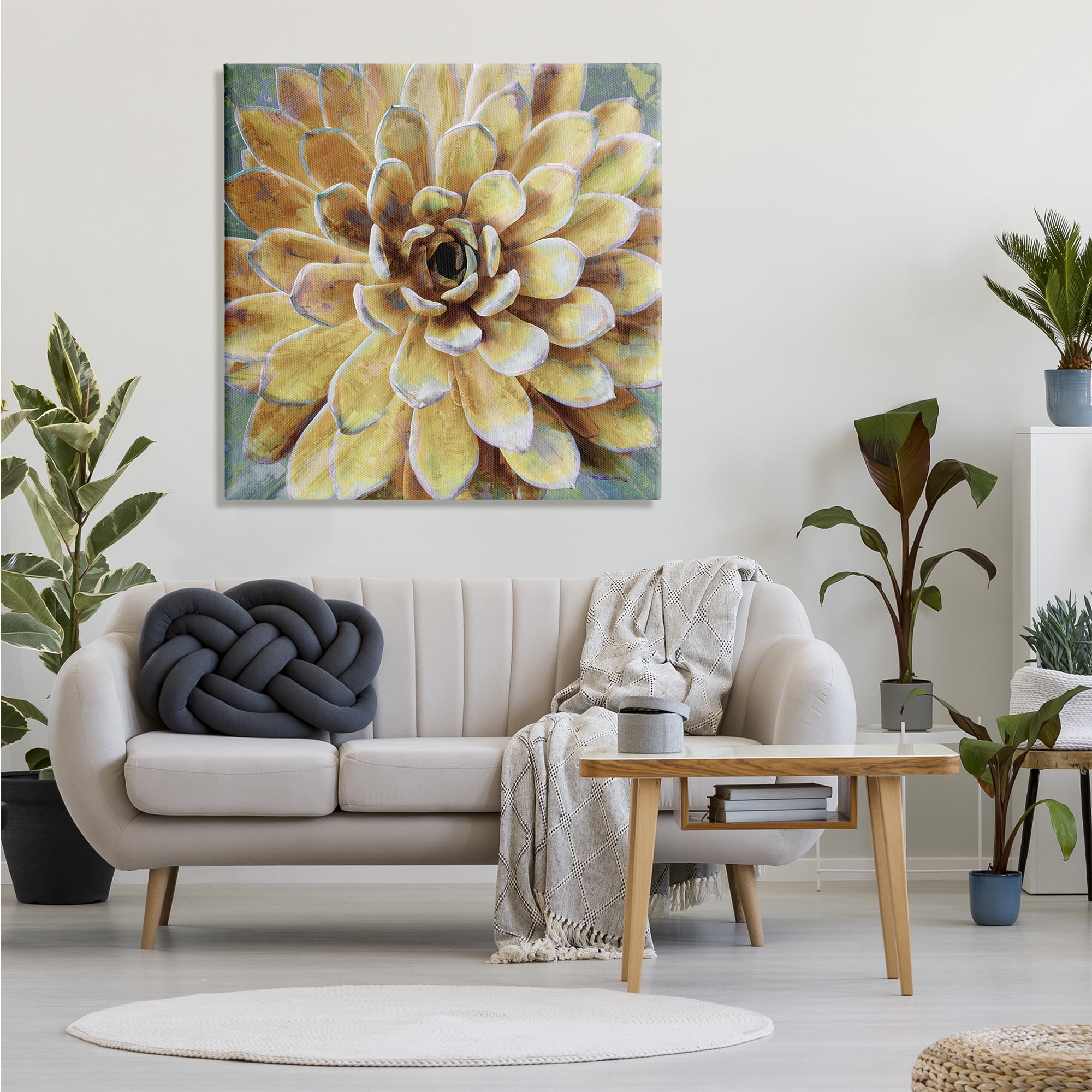 Stupell Industries Yellow Painted Botanical Succulent Bloom Painting Botanical & Floral Painting Gallery Wrapped Canvas Art Print Wall Art, 36 x 36