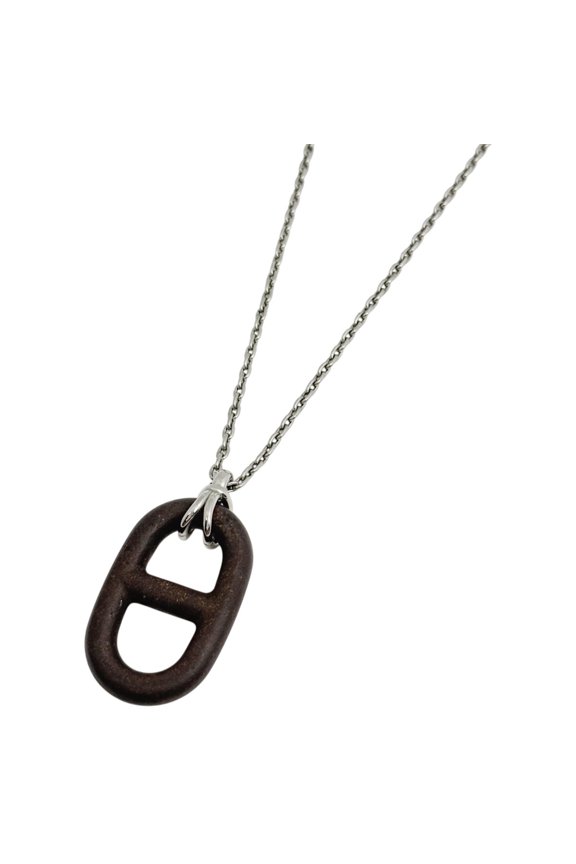 Pre-Owned Hermes Chaine d'Ancre Vulcanium Necklace, Metal, Silver, Brown, Women's