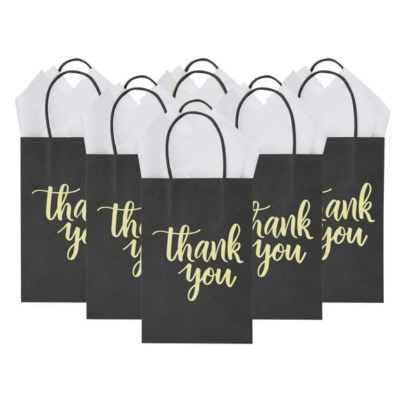 Bolsas de regalo DjinnGlory Thank You de papel negro, paquete de 50 unidades, más pañuelos