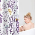 thumbnail image 3 of Purple Floral Shower Curtain, Cute Botanical Shower Curtain for Bathroom, Plant Herbs Flower Butterfly Aesthetic Fabric Shower Curtain Set with Hooks 72x72, 3 of 6