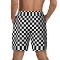 thumbnail image 2 of Men's 2 in 1 Swim Trunks with Compression Liner Black White Checkered Pattren Quick Dry Beach Shorts, 2 of 6