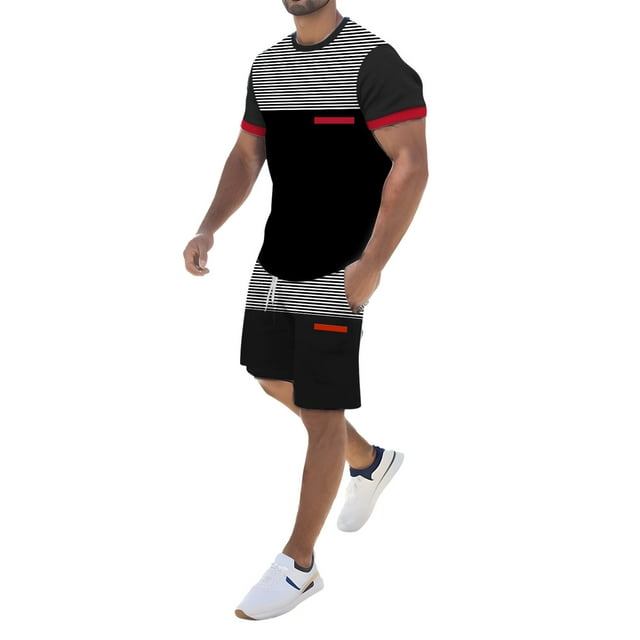 Mens Spring Summer Leisure Mens Patterned Suit Sports Breathable Absorbing Stitching Suit with Printed Short Sleeve Shorts Men Suit Jacket Two Piece Set