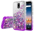thumbnail image 5 of Liquid Glitter Phone Case for Cricket Debut 4G / AT&T Calypso 2 (U319AA) Case Cover w/Tempered Glass Screen Protector - Clear/Purple, 5 of 5