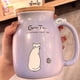 thumbnail image 3 of Bonita taza de café de cerámica, bonita tapa de gato con cuchara, posavasos kawaii, novedosa taza de té rosa para mujer, taza de Navidad, regalo del día de la madre, regalo de cumpleaños, 450 ml, 3 of 5