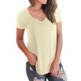 thumbnail image 4 of Summer Plus Size Womens Summer Tops Woman Fashion Solid Color Chest Overlapping Rope Short Sleeve V-Neck Casual Tops V Neck Tshirt Women on Clearance, 4 of 5