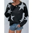 thumbnail image 2 of Women'S Star Pattern Crew Neck Drop Shoulder Casual Sweater Pullover Knitwear, 2 of 8