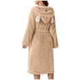 thumbnail image 3 of Womens Double Pocket Hooded Flannel Robe Soft Warm Reversible Lounge Wear Home Bathrobe, 3 of 9