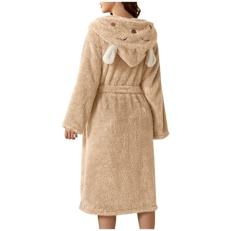 

Tangnade home pajamas Women S Double Pocket 3d Ear Hooded Flannel Bathrobe Soft And Warm Double-Faced Velvet Bathrobe Pajamas And Home Wear Women s bathrobe Khaki XXL