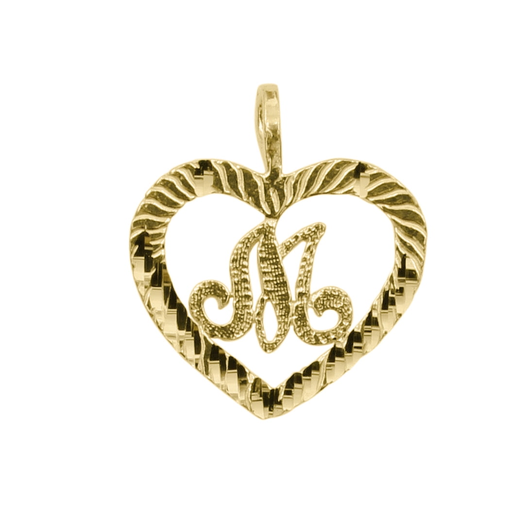 Precious Stars 14K Yellow Gold Diamond-cut Heart-shaped Initial ...