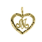 14k Yellow Gold Diamond-cut Heart-shaped Initial Letter 'M' Pendant