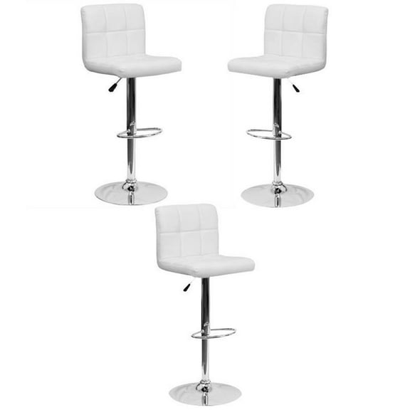 Home Square 25" to 33" Quilted Bar Stool in White with Chrome Base - Set of 3