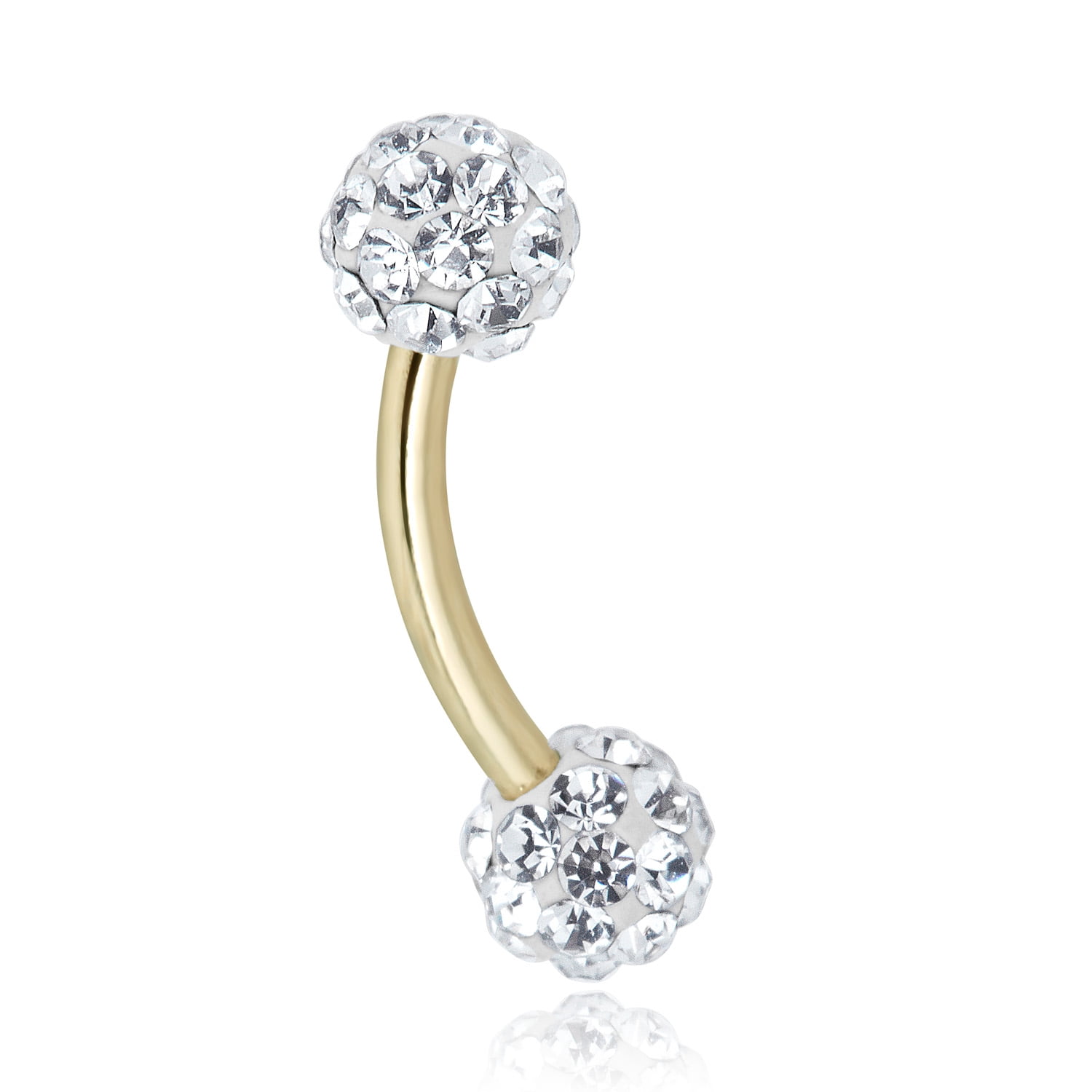 AVORA 10K Yellow Gold  Crystal Curved Barbell Eyebrow Body Jewelry -016 Gauge