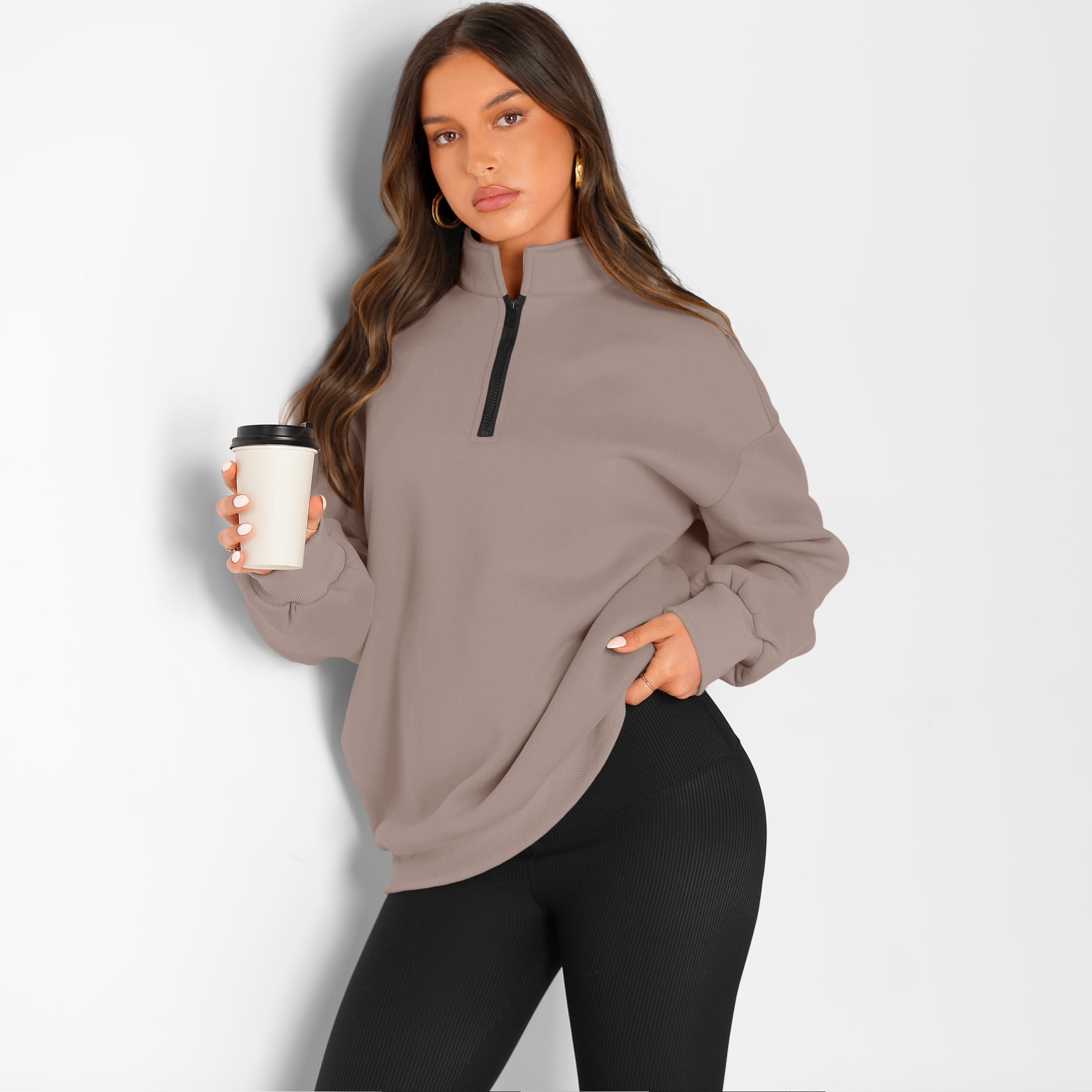 SUNBS Womens Oversized Sweatshirts Half Zip Pullover Fall Fashion Hoodies Loungwear Clothes