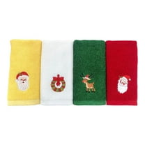 4 Pack Christmas Hand Towels Washcloths 12.6 x 17.7 Inch Cotton Towels Bathroom Decorative Dish Towels Set, Xmas Pattern Design Christmas Towels Gift Set, 4 Colors